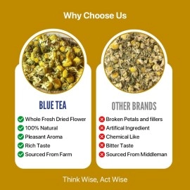 BLUE TEA - Chamomile Tea For Sleep - 250gm - 250 Cups || CALMING TEA || Sleep Support - Herbal Tea - Caffeine Free - Flower Based - Non-Bitter - Non-GMO - Natural | Featured In Shark Tank | Zipper