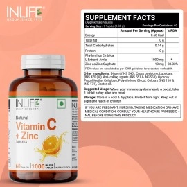 INLIFE Natural Vitamin C Amla Extract With Zinc For Immunity & Skin Care - 60 Veg Tablets (Pack of 1)