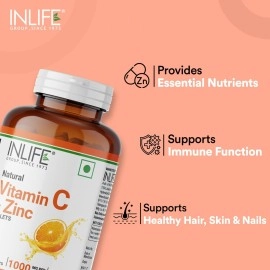 INLIFE Natural Vitamin C Amla Extract With Zinc For Immunity & Skin Care - 60 Veg Tablets (Pack of 1)