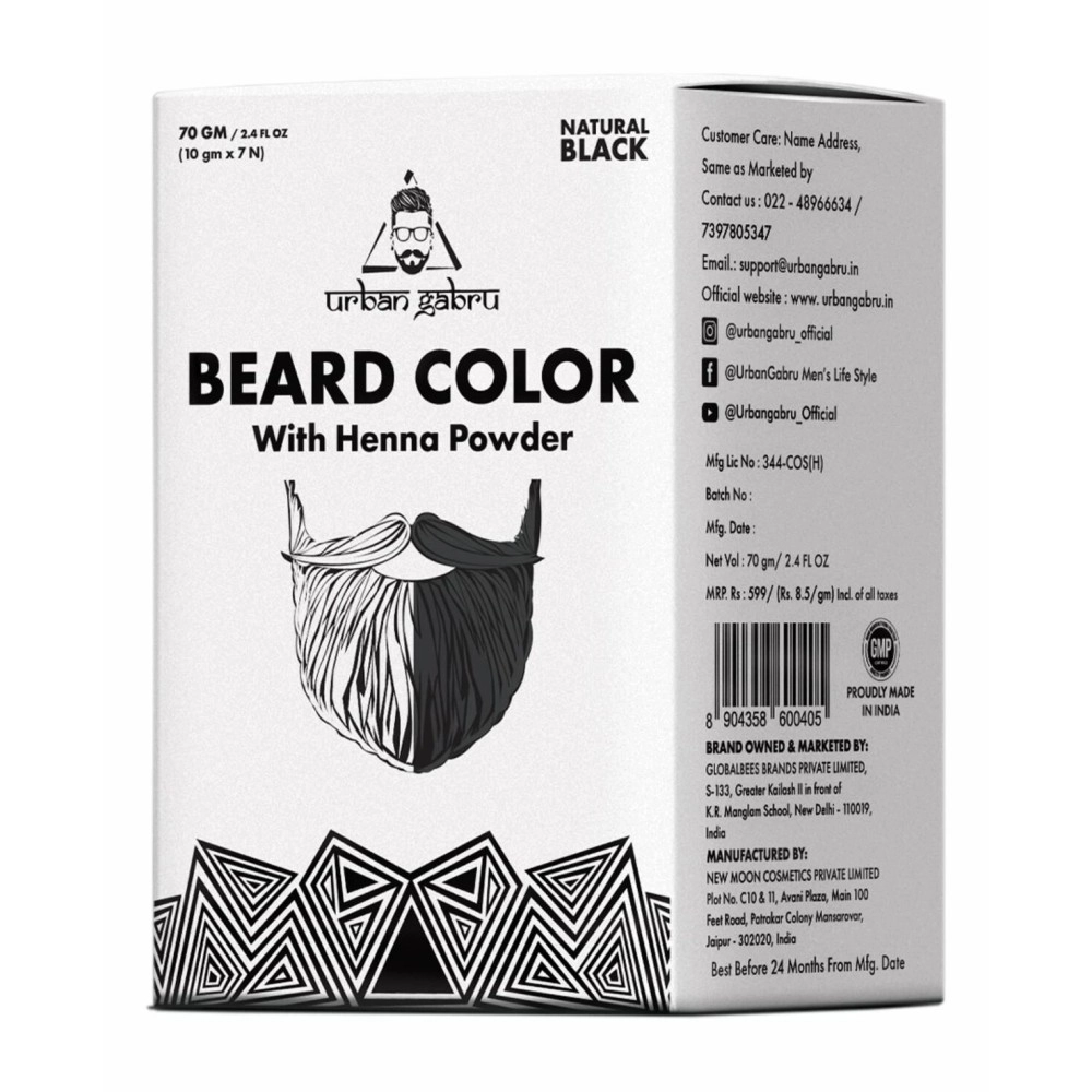 Urbangabru Beard Color with Henna Power for Men, 70g - Black (Pack of 1)