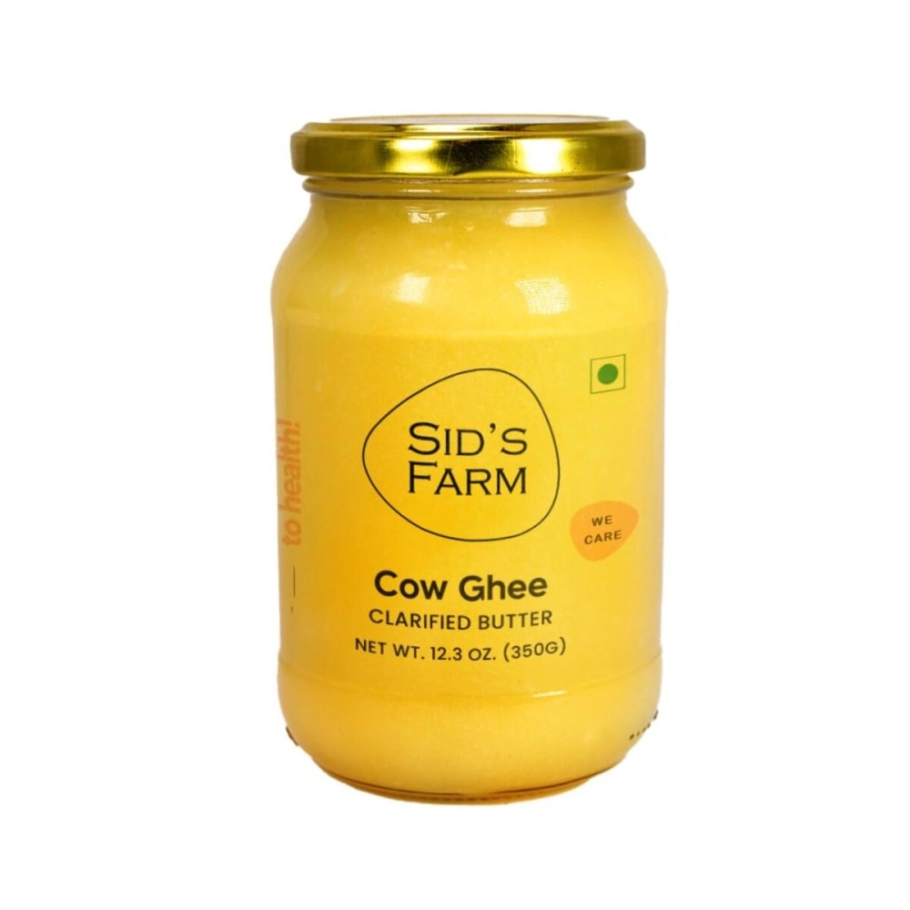 Sids Farm Cow Ghee - 350g | Aromatic and Granular | Made With Safe Tested Milk | Free From Antibiotics, Preservatives and Induced Hormones | Glass Jar