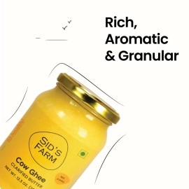 Sids Farm Cow Ghee - 350g | Aromatic and Granular | Made With Safe Tested Milk | Free From Antibiotics, Preservatives and Induced Hormones | Glass Jar