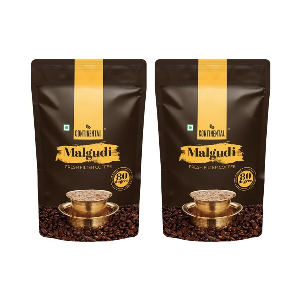 Continental Malgudi Filter Coffee 500gm Pouch (PACK OF 2) | (80% Coffee - 20% Chicory) | Traditional South Indian Filter Coffee Powder | Freshly Roasted Ground Coffee | 500gm*2-1kg