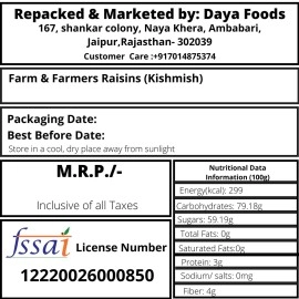 Farm And Farmers Organics Raisins Kismis, 900 gm