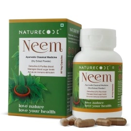 Nature Code Neem Ayurvedic Capsules| Azadirchta indica 400 mg |Blood Purifier Anti Acne, Skin Wellness| For both men and women| Ayurvedic Classical Medicine (1)
