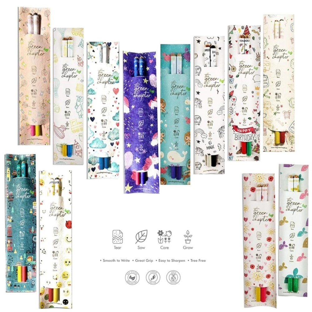The Green Chapter Plantable Seed Pencil Eco Friendly Gift Pack Grow Plants from Pencils made from 100% Recycled Paper Birthday Return Kids School Gift Stationery Pack of 12 Assorted Pencil