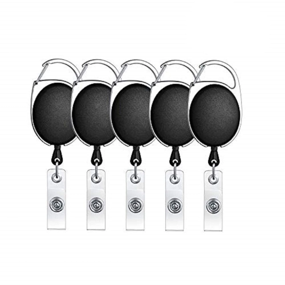 ANG 5 Pcs Oval Shape Retractable Yo-Yo Clip for Id Card Holder (Black)