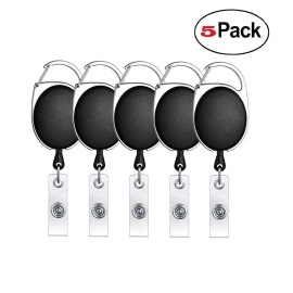 ANG 5 Pcs Oval Shape Retractable Yo-Yo Clip for Id Card Holder (Black)