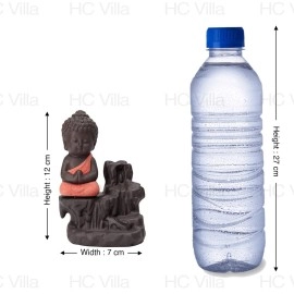 HC VILLA Poly Resin Figurine Little Meditating Buddha Backflow Smoke (Free 10 Cones), Fountain Incense Burner Holder, Idol for Living Room & Bed Room, Home Decorative Showpiece (7 x 7 x 12 CM)