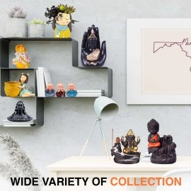 HC VILLA Poly Resin Figurine Little Meditating Buddha Backflow Smoke (Free 10 Cones), Fountain Incense Burner Holder, Idol for Living Room & Bed Room, Home Decorative Showpiece (7 x 7 x 12 CM)