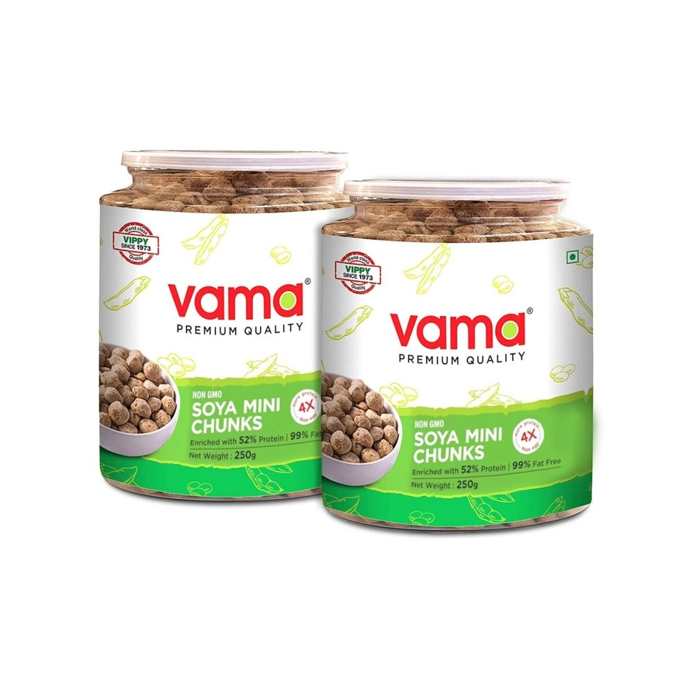 Vama Soya Mini Chunks | 99% Fat-free | Vegan | Gluten-free | Pack of 2 | Healthy products | 250 g Each