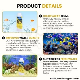Foodie Puppies Aquatic Remedies Chlor Away - 100ml | Suitable for Fresh Water and Salt Water | Chlorine and Chloramine Remover | Aquarium Water Conditioner, with Free Key Ring
