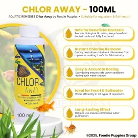 Foodie Puppies Aquatic Remedies Chlor Away - 100ml | Suitable for Fresh Water and Salt Water | Chlorine and Chloramine Remover | Aquarium Water Conditioner, with Free Key Ring