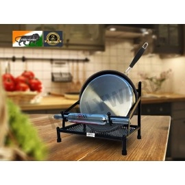 Rollyware Iron Black Belan and Chakla Stand, Belan Tava Rolling Pin Holder, Heavyweight, Durable Chakla Holder for Kitchen, 4in1 Kitchen Rack