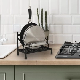 Rollyware Iron Black Belan and Chakla Stand, Belan Tava Rolling Pin Holder, Heavyweight, Durable Chakla Holder for Kitchen, 4in1 Kitchen Rack