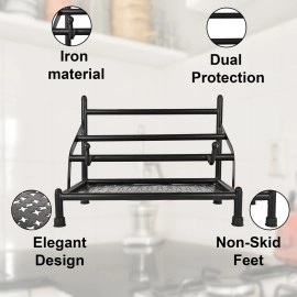 Rollyware Iron Black Belan and Chakla Stand, Belan Tava Rolling Pin Holder, Heavyweight, Durable Chakla Holder for Kitchen, 4in1 Kitchen Rack