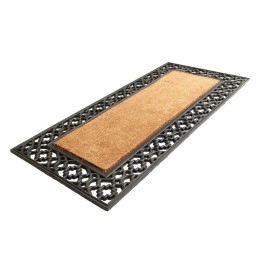 Onlymat Natural Rubber Coir Rectangular Doormat with Designer Border Long-Lasting, Heavy Duty, Anti-Slip PVC Backing, Large & Thick Entryway Rug for Indoor & Covered Door Entrances, Brown & Black