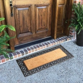 Onlymat Natural Rubber Coir Rectangular Doormat with Designer Border Long-Lasting, Heavy Duty, Anti-Slip PVC Backing, Large & Thick Entryway Rug for Indoor & Covered Door Entrances, Brown & Black