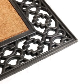 Onlymat Natural Rubber Coir Rectangular Doormat with Designer Border Long-Lasting, Heavy Duty, Anti-Slip PVC Backing, Large & Thick Entryway Rug for Indoor & Covered Door Entrances, Brown & Black