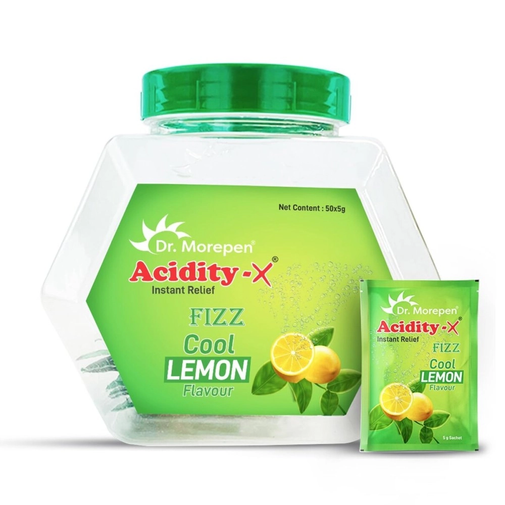 DR. MOREPEN Acidity-X Fizz - Instant Relief From Acidity, Indigestion & Gas | Comes in Refreshing & Tangy Lemon Flavour | Pack of 50 Sachets