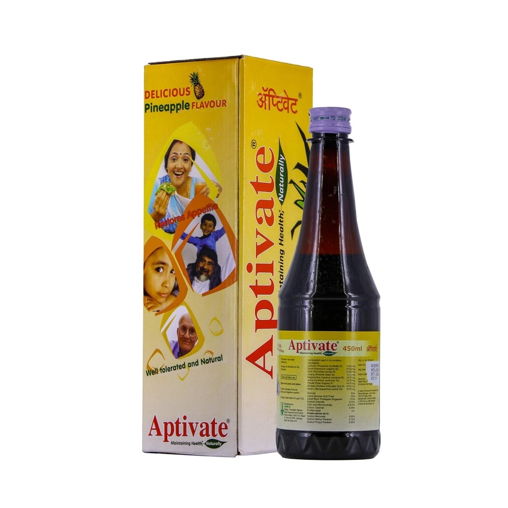 Aptivate Syrup 100% Ayurvedic Appetite stimulant for children | Aptivate Syrup helps Boost Immunity Naturally - (Pineapple flavour, 450ml)
