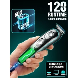 VGR Professional Cordless Rechargeable Beard Trimmer with Guide Brush for Men, Black, V-055