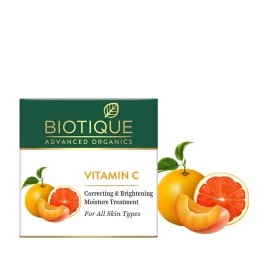 Biotique Vitamin C Correcting and Brightening Non Greasy Face Cream for All Skin Types, 50g | Younger Looking Nourished & Bright SLS Paraben Free