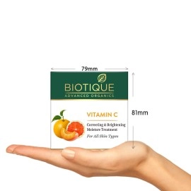 Biotique Vitamin C Correcting and Brightening Non Greasy Face Cream for All Skin Types, 50g | Younger Looking Nourished & Bright SLS Paraben Free