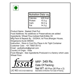 Godka Basket Chat Puri/Delhi Chat Puri/Katori Chaat Puri for Festival & Special Occasions Snacks,60 Pcs(30 Pcs x 2)