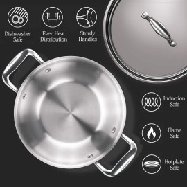 Milton Pro Cook Triply Stainless Steel Kadhai with Lid, 28 cm / 4.6 Litre