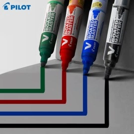 Pilot V Board Master Medium Bullet Tip Liquid Ink Pen with Replacable Tip & Ink Cartridge | Pack Of 4 - Black, Blue, Red & Green