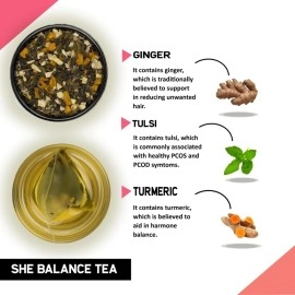 TEACURRY Pcos Tea (1 Month Pack, 30 Tea Bags) - Helps With Hormone, Period And Weight - Pcos Pcod Tea - She Balance Ginger Tea, 60 Gms