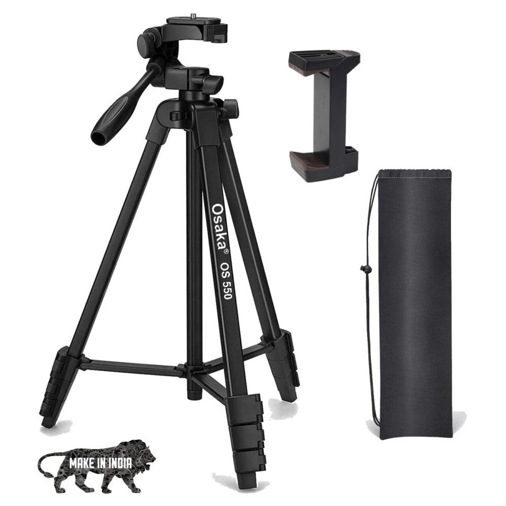 Osaka OS 550 Tripod 55 Inches (140 cm) with Mobile Holder and Carry Case for Smartphone Phone Tripod Stand & DSLR Camera Stand Portable Lightweight Aluminium Tripod