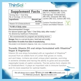 TruRadix Nutrition Vitamin D3 Dissolving Strips - 30 Count 400IU Oral Vitamin Supplement Strips - Naturally Plant-Based D3 Vitamin Formula - Vegan Immune Support Supplement - Fast Absorption