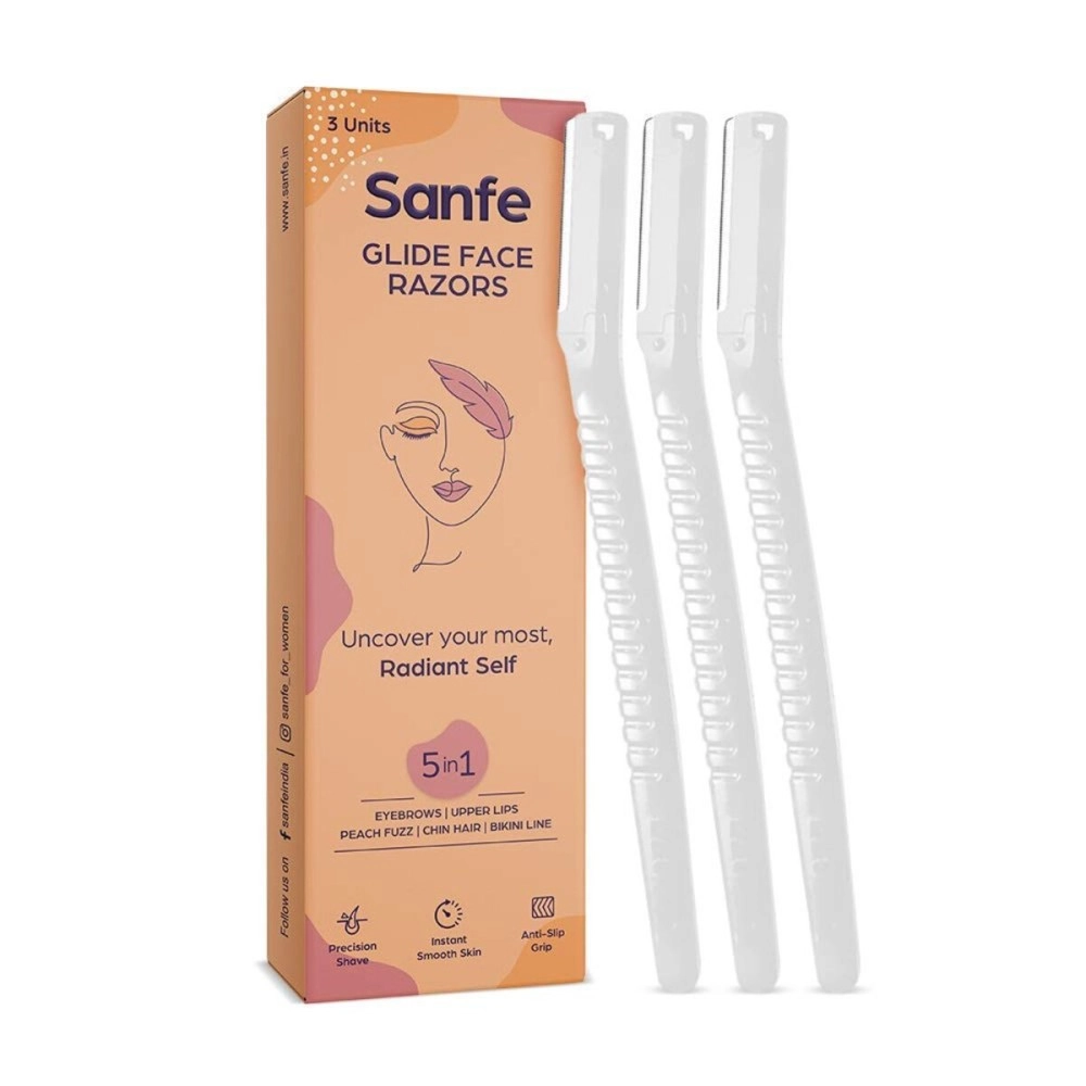 Sanfe Stainless Steel Blade Reusable Glide Face Razor Facial Hair Removal - 3 Units