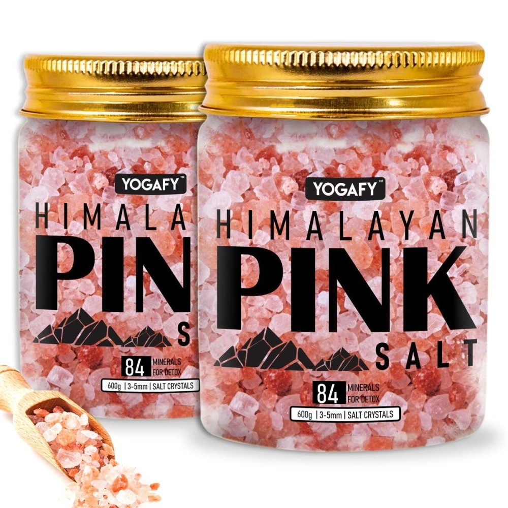 YOGAFY- Himalayan Pink Crystals Salt with 84 Minerals For Cooking |100% Natural | 600g Pack of 2 | 1.2 KG |
