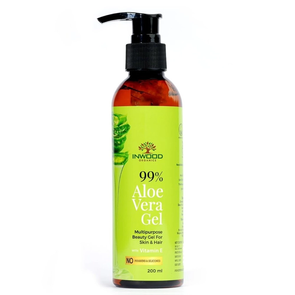 Inwood Organics 99% Pure & Organic Aloe Vera Gel for Face, Skin and Hair with Vitamin E | For All Skin & Hair Types | Multi-purpose Aloe Vera gel | 100% Vegan | Paraben Free - 200 ml