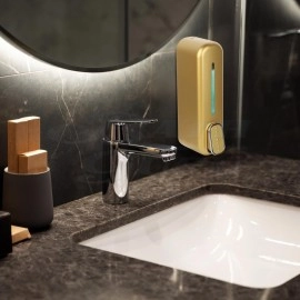 Bath Guru Multipurpose Soap Dispenser Wall Mounted ABS Shampoo Lotion Sanitizer Dispenser for Bathroom (350 Ml, Smart Gold)(Plastic)