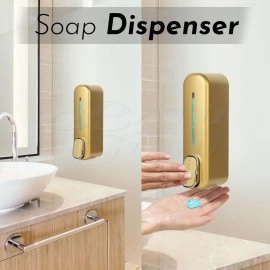 Bath Guru Multipurpose Soap Dispenser Wall Mounted ABS Shampoo Lotion Sanitizer Dispenser for Bathroom (350 Ml, Smart Gold)(Plastic)