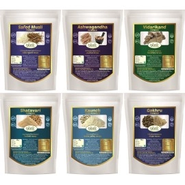Biotic Safed Musli, Ashwagandha, Shatavari, Gokhru, Vidarikand & Kaunch Seed Powder - 300gms (50gms each)