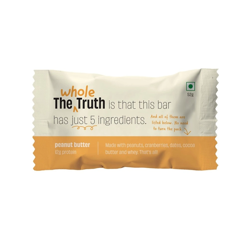 The Whole Truth - Protein Bars | Peanut Butter | Pack of 6 x 52g each | No Preservatives | No Artificial Sweeteners | No Gluten or Soy | All Natural Ingredients