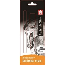 Sakura Cushioning Point Mechanical Pencil Starter set with lead refill, (HB, 0.3) and eraser (Black)
