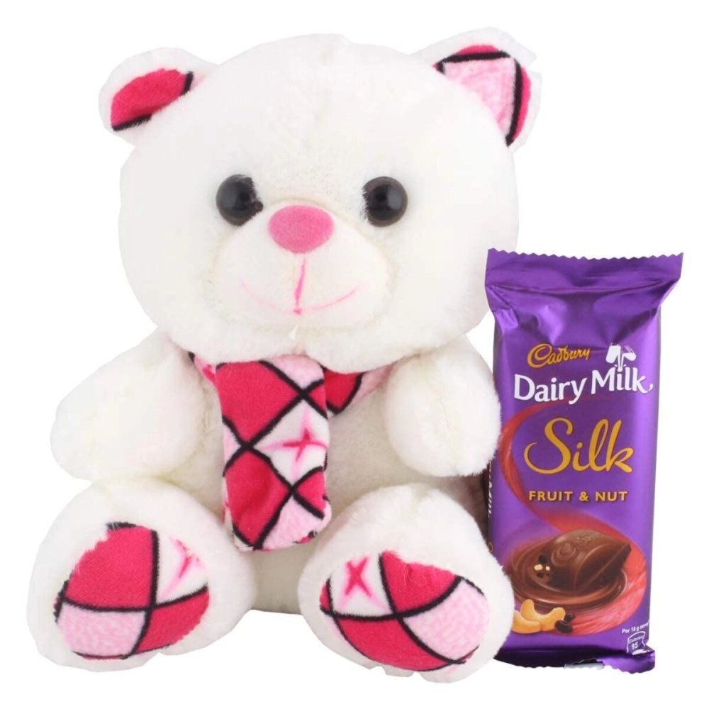 Astonished Retail Dairy Milk Silk Fruit N Nut with Muffler Teddy | Chocolate Gift for Rakhi, Diwali, Christmas, Birthday, Anniversary, Holi, 1