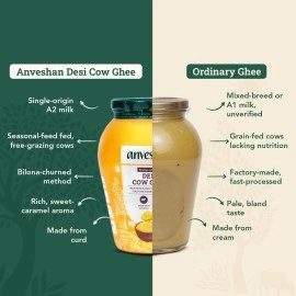 Anveshan Empowering farmers with technology A2 Desi Cow Ghee (1Ltr x 2 Jars) | Glass Jar | Bilona Method | Curd-Churned | Pure, Natural & Healthy | Lab Tested | Grass-Fed Cultured Ghee