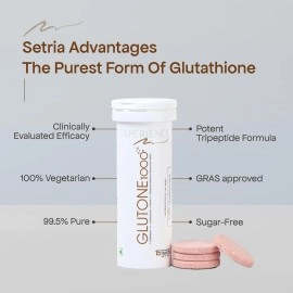 Glutone 1000 Setria L-Glutathione Tablets for Radiant & Clear Skin | 600mg Premium L-Glutathione & Vitamin C | Skin glow Brightening Supplement | 15 Effervescent Tablets | Orange Flavor (Pack of 2)