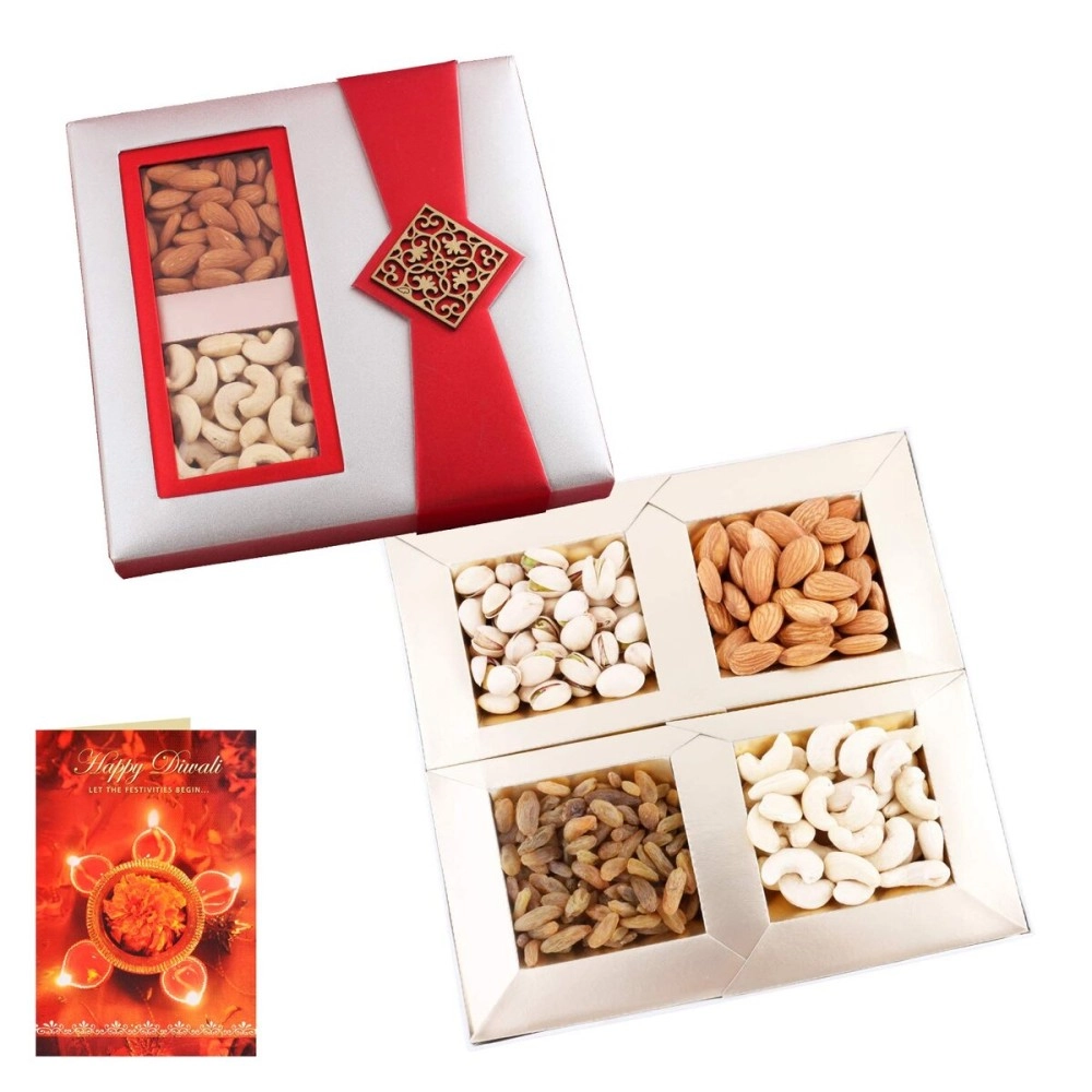 SFU E Com Premium Dry Fruit Gift Box Hamper for Diwali, Christmas, Holi, New Year with Greeting Card, 16