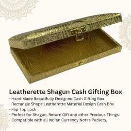 Vanya Creations Decorative Shagun Box for Gifting Money Cash Note Gaddi, Gift Sagan Wedding Engagement Occasion, Designer Golden Color, Set of 1, Leatherette Finish Rectangle Shape