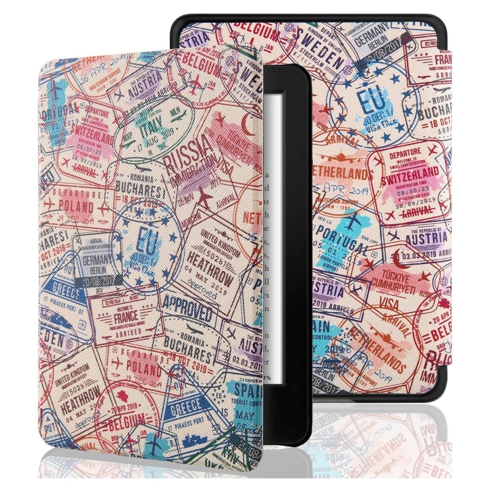 SwooK Classic Printed Magnetic Flip Cover case for All New Kindle Paperwhite 10th Gen Generation 2018 Released Kindle Flip Cover Case Shell (World Stamps)