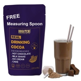 BOGATCHI Dark Drinking Chocolate Powder, Raw - No Sugar - Vegan - Gluten Free- Keto Chocolate, Dark Unsweetened Drinking Cocoa Powder, 200g , Free Measuring Spoon