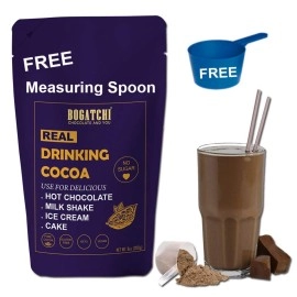 BOGATCHI Dark Drinking Chocolate Powder, Raw - No Sugar - Vegan - Gluten Free- Keto Chocolate, Dark Unsweetened Drinking Cocoa Powder, 200g , Free Measuring Spoon